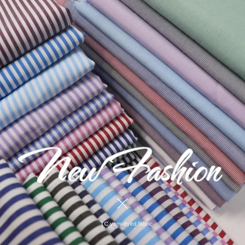 Polyester Cotton Yarn-dyed Striped Fabric Red White Blue Clothing Shirt Dress Belt Tablecloth Fashionable Sewing Material Cloth