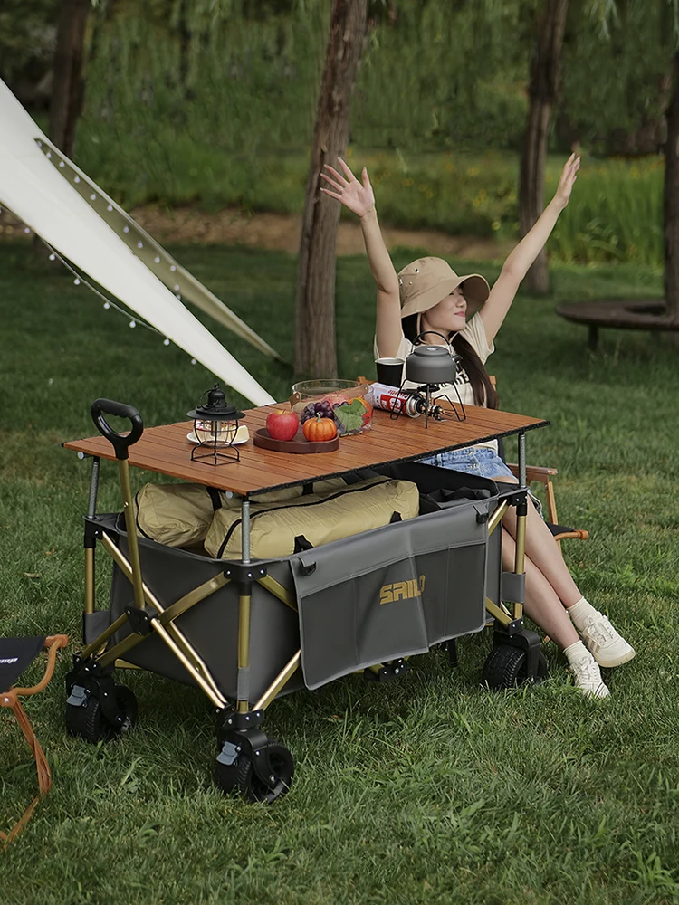 

Складная ручная тележка-столик из алюминиевого сплава для пикника, торговли и кемпинга, с откидной столешницей