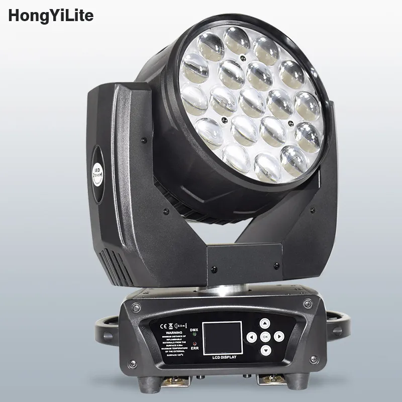 

HongYiLite LED 19x15W AURA Backlight Moving Head Zoom Wash 2-Phase Motor Ring Effect 25CH DMX For Concert TV Studio Wedding