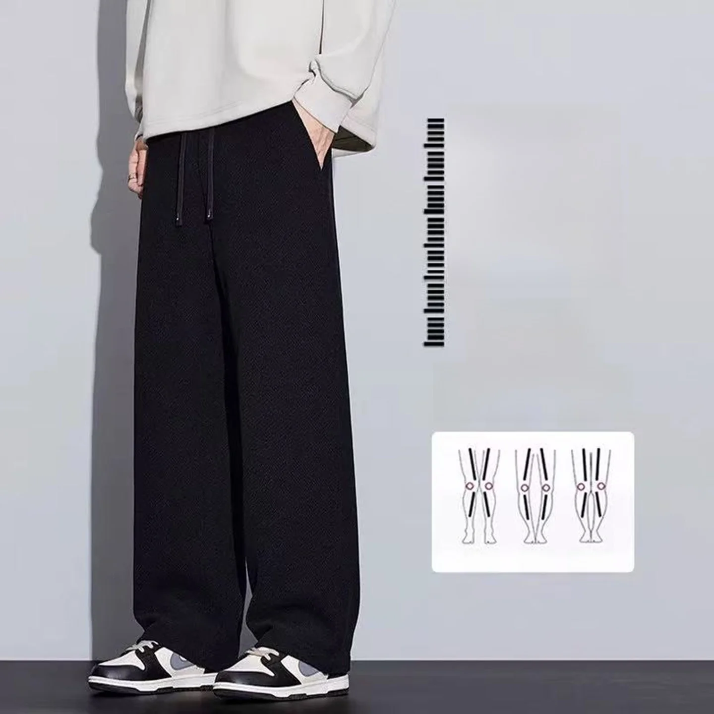 

Men's Casual Knitted Fce Lined Wide Leg Pants Straight Cut Sports Trousers Autumn Winter Sweatpants Durable Cotton Polyester