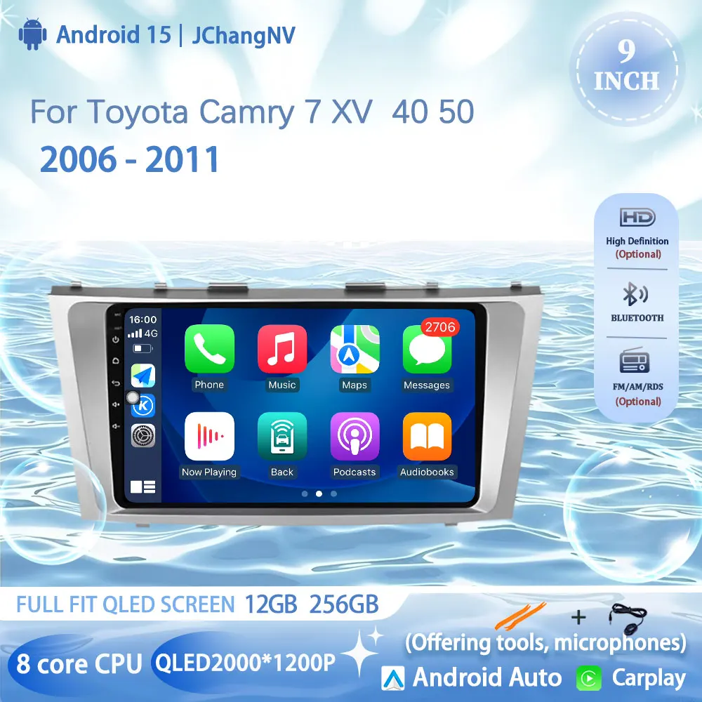راديو ستيريو للسيارة 9 بوصة Android15 لسيارة Toyota Camry 7 XV 40 50 2006 - 2011 مشغل وسائط متعددة رقم 2 Din مكبر صوت #1