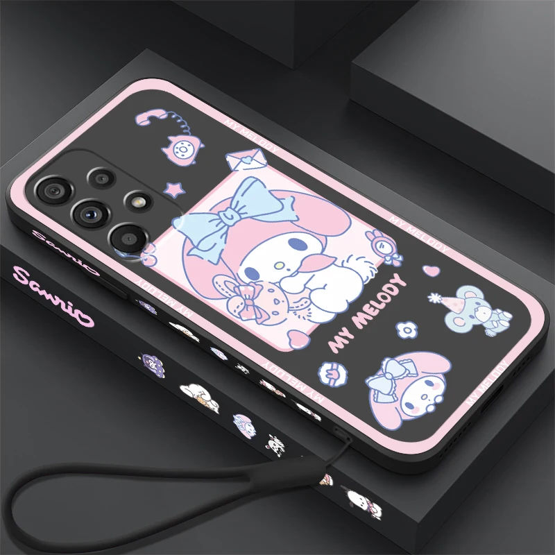 My Melody Cinnamoroll Sanrio Liquid Left Rope For Samsung Note 20 10 A54 A31 A14 A03 A22 A34 A04 A24 Ultra Plus 5G Back