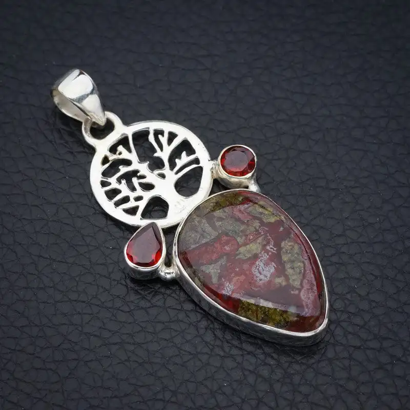 StarGems Blood Stone Garnet Tree Handmade 925 Sterling Silver Pendant 2