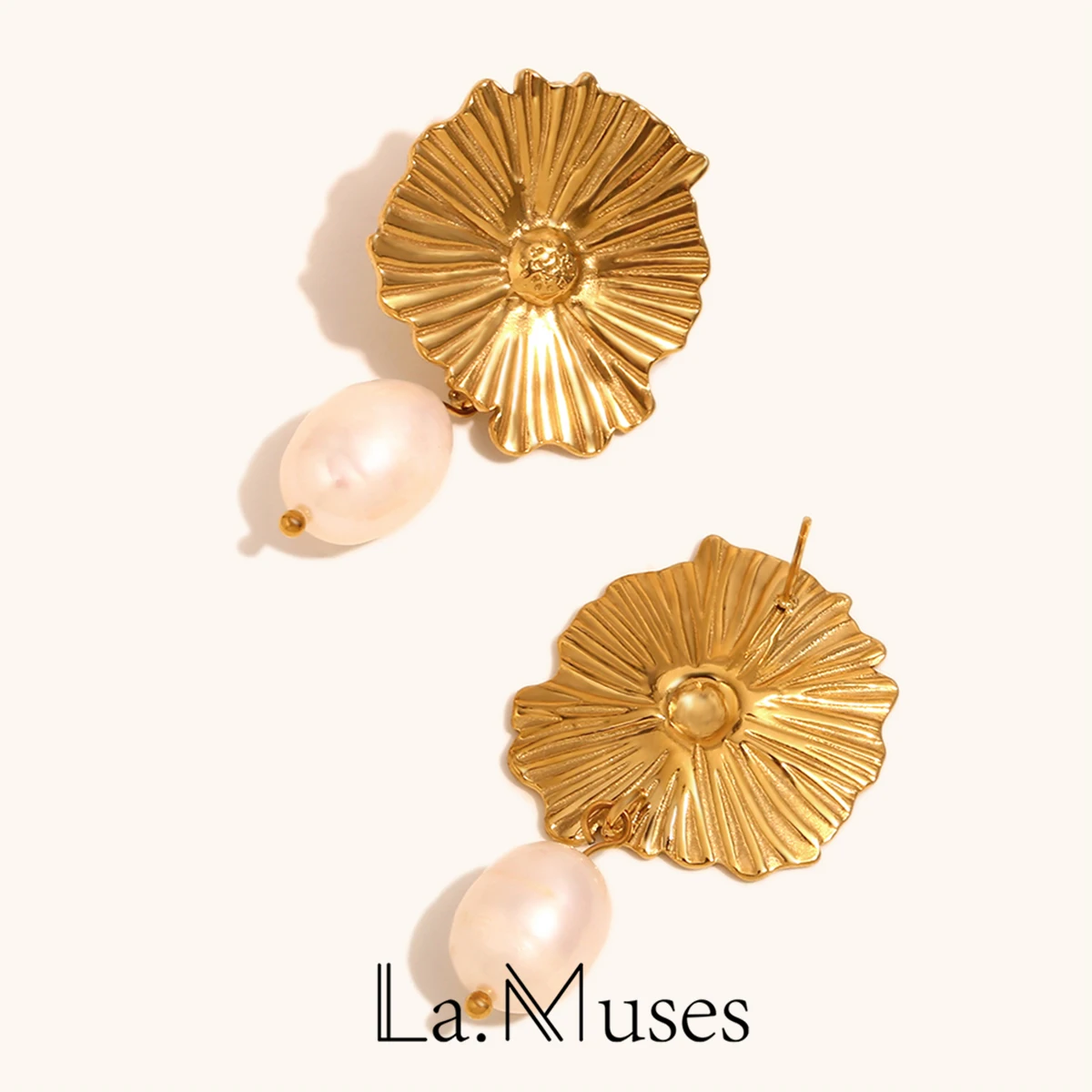 

La. Uses Natural Freshwater Pearl Pendant Lace Stainless Steel Women's Earrings PVD Coated Chic Waterproof Jewelry Gift