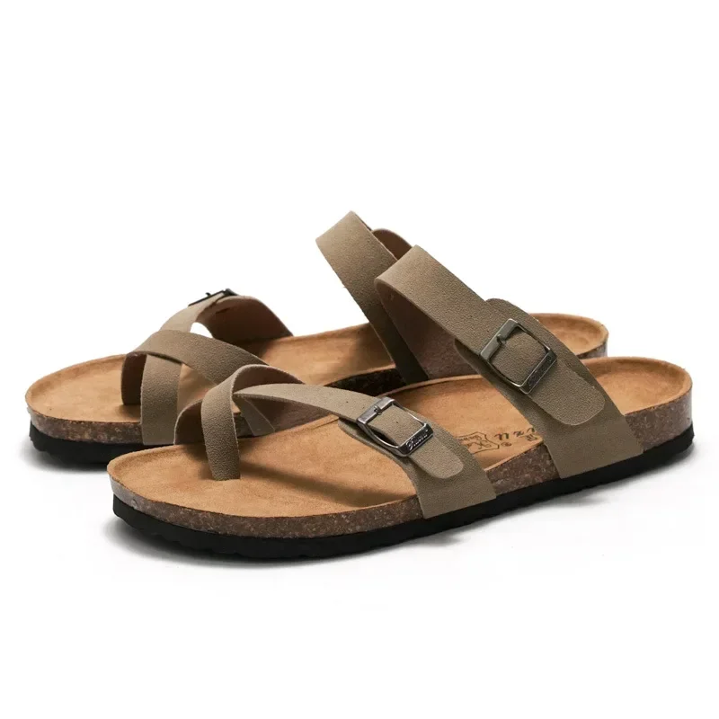 Cork Beach Sandals For Women Men Fashion Soft Thick Sole Cork Slippers Summer Beach Shoes Home Open Toe Flat Sandals