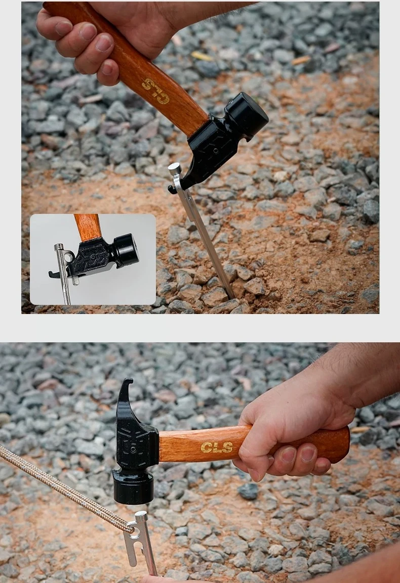 NEW Outdoor Solid Wood Iron Head Hammer Multifunctional Canopy Tent Ground Nail Hammer Camping EDC Tool view 3