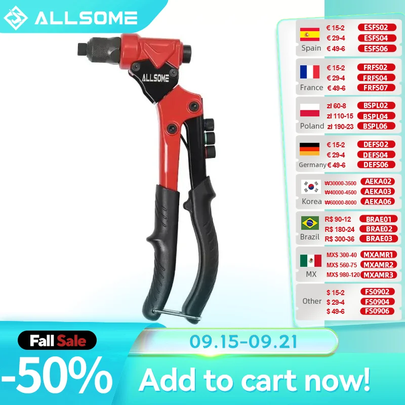 

ALLSOME 360 ° поворотная головка заклепки гайки пистолеты 3 в 1 ручная клепальная муфта гайки резьбовой инструмент для авто M3/4/5/6 мульти Reaming