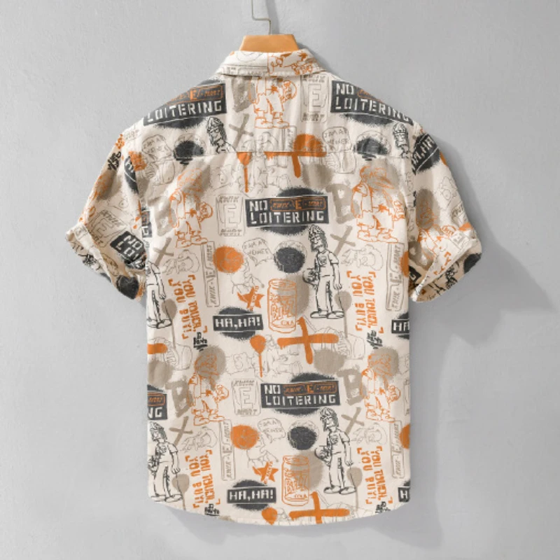 Camisas de manga corta con estampado de grafiti personalizado para hombre, ropa de calle informal de algodón puro, fina y suave, FY363, novedad de