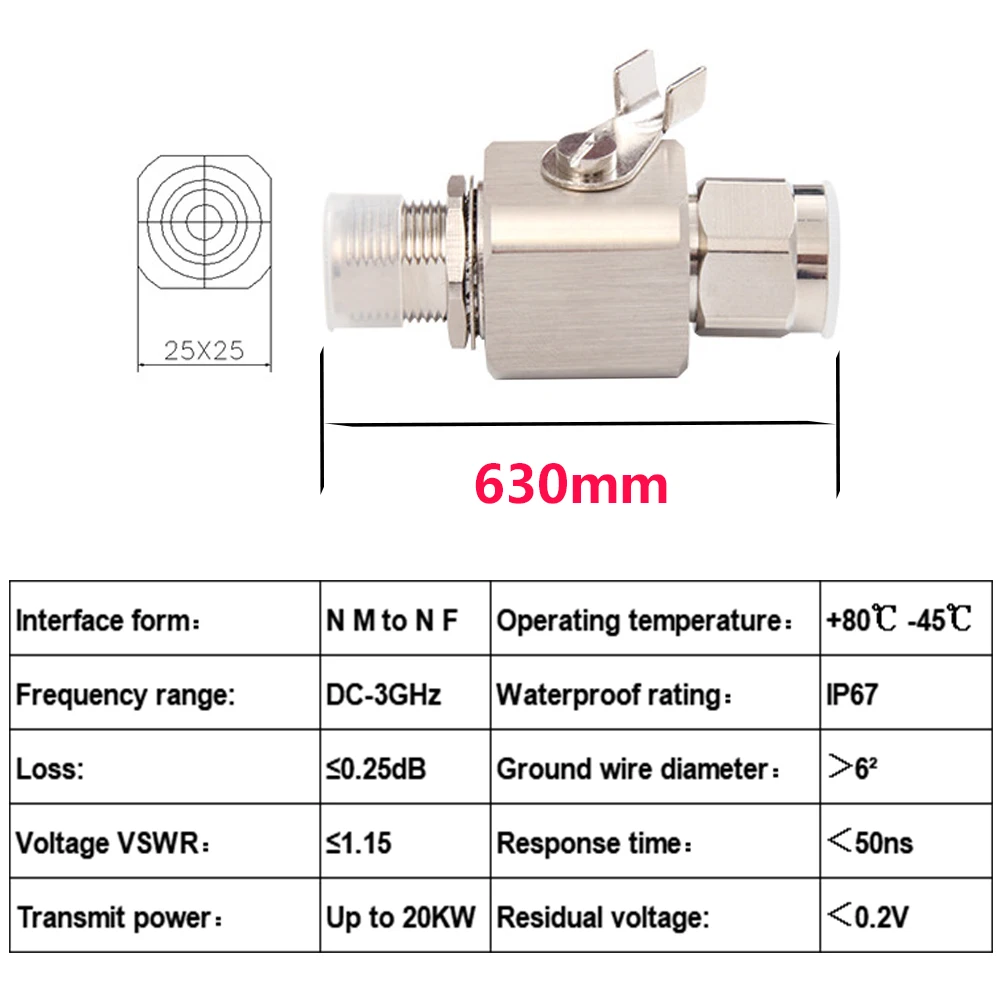 50 Ohm DC-3GHz N Coaxial Lightning Arrestor Surge Protector Male to N-Female Gas Discharge Protection for HAM CB Radio WLAN WiFi