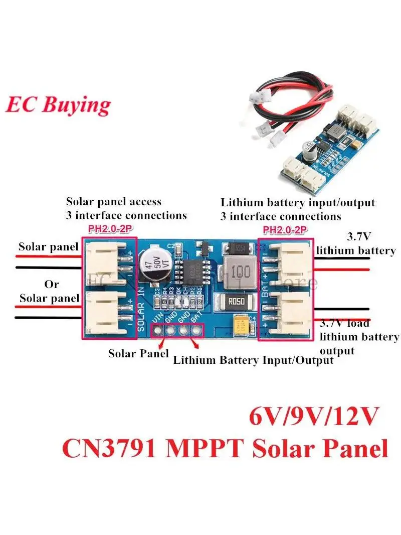 CN3791 MPPT Panel Słoneczny 6V/9V/12V 2A Ładowarka do Akumulatorów Litowych Jednokomorowych Moduł Ładowania 3.7V 4.2V Regulator DC-DC — zdjęcie produktu 7