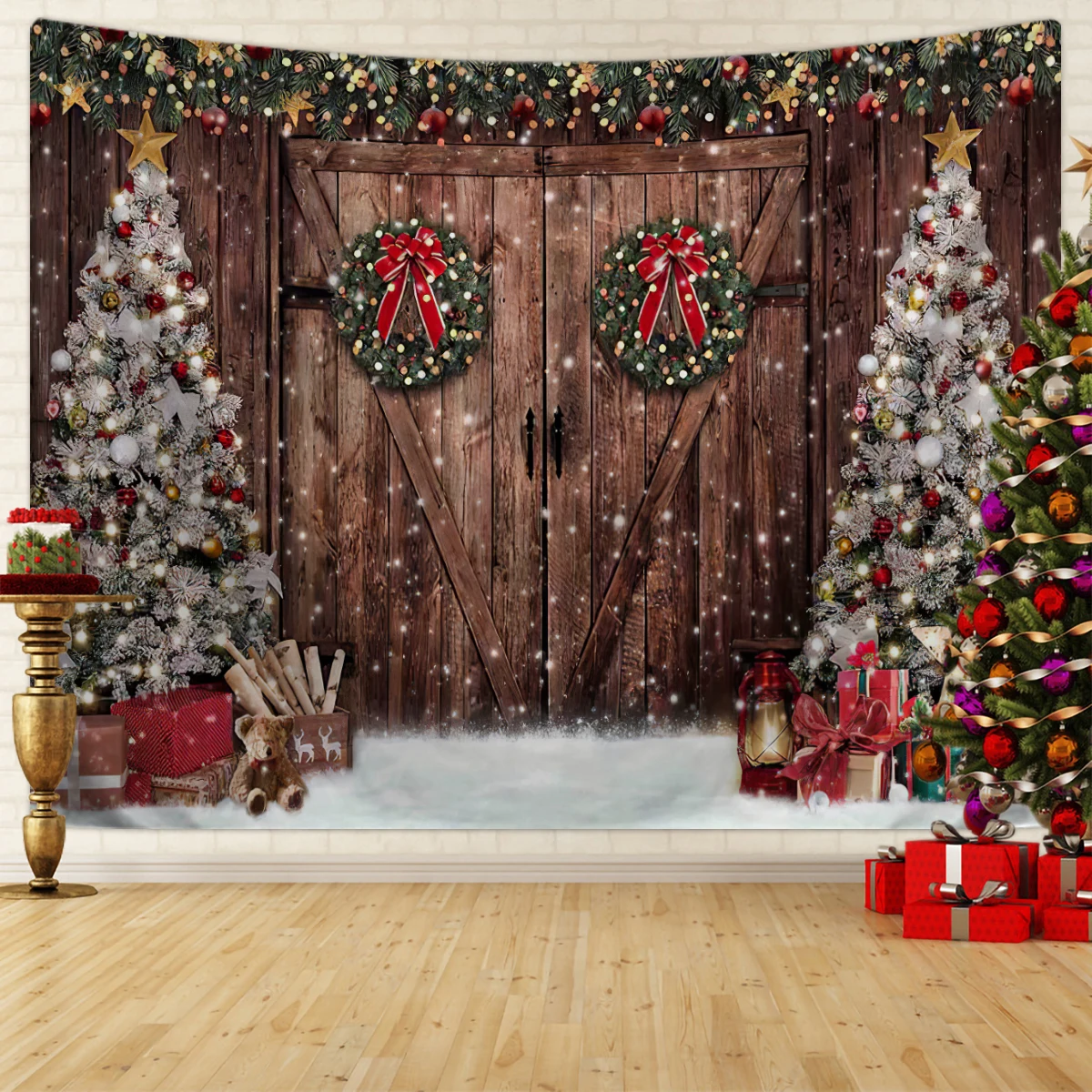 Tapisserie de fond de gril de Noël, photographie de boule, décoration de fête de famille, bonne année, 1pc