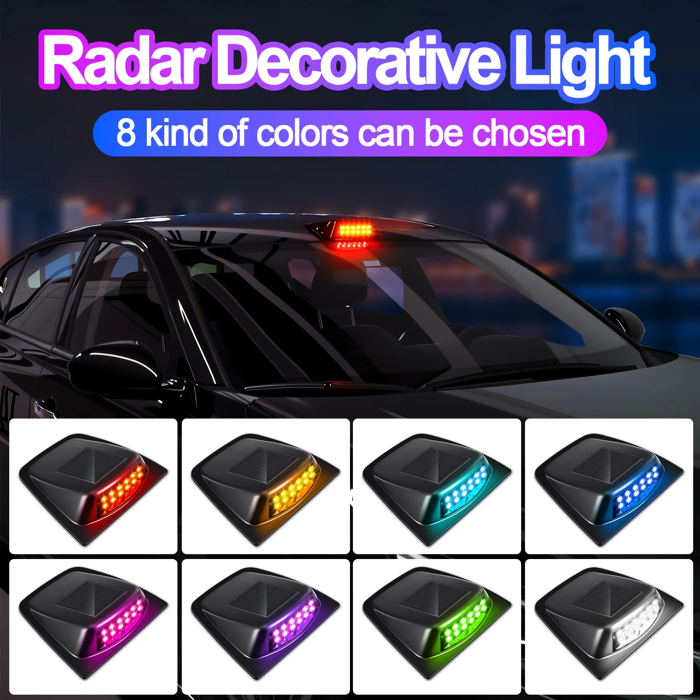 Radar Sensor Decorative Cover Ambient Light For Car Roof with Remote Control Solar Powered LiDAR Sensor LED Strobe Warning Light