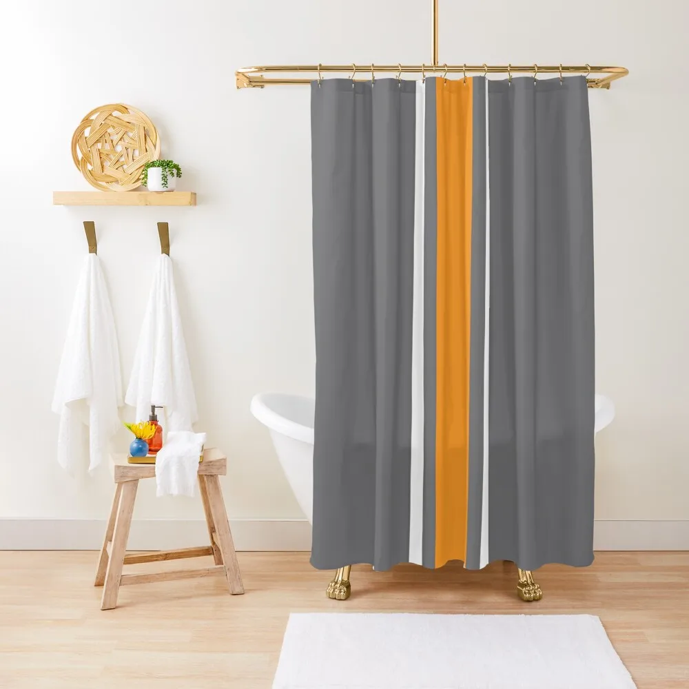 

Gray, White, & Orange Vertical Power Stripe Shower Curtain Waterproof Fabric Bathroom Shower Bathroom Curtain