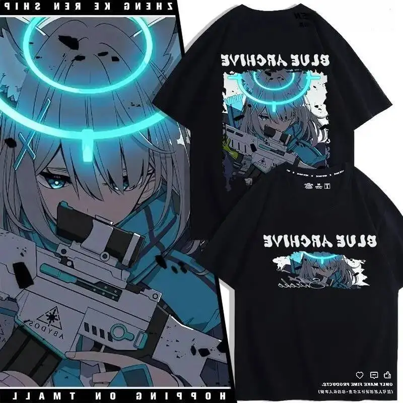 

Anime Game Blue Archive Cos Sunaookami Shiroko Unisex 2025 Simple Commuting Daily Short-Sleeved T-Shirt Present