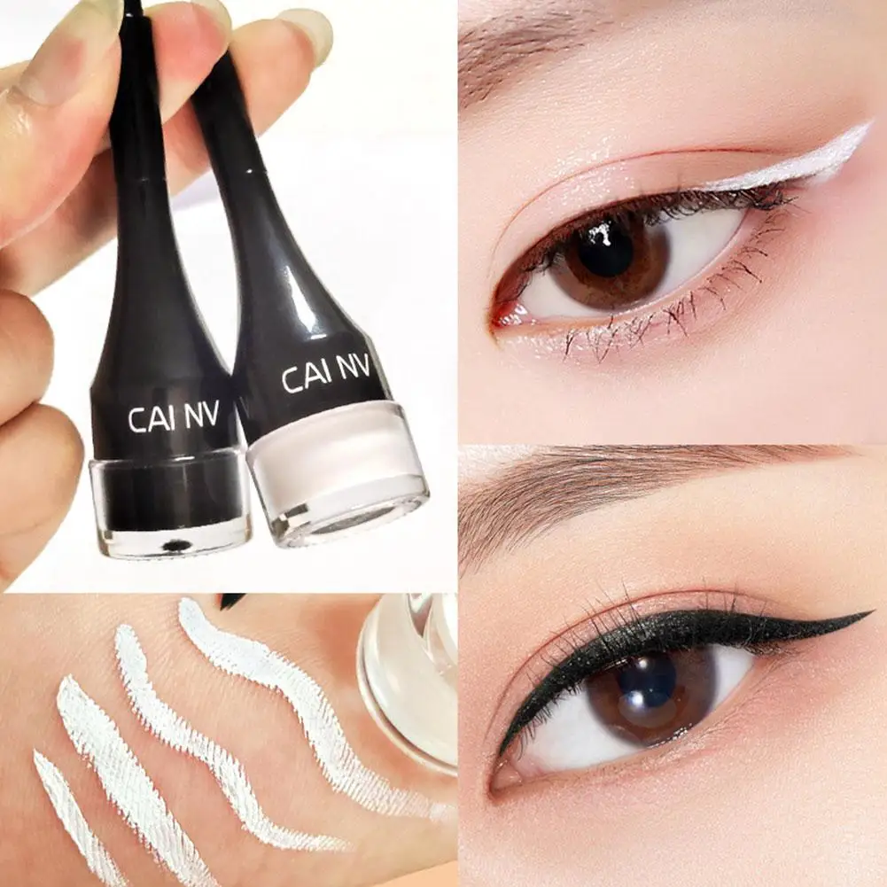 Eyeliner Crème Snel Droog Aanhoudende Eyeliner Crème Met Oogborstel Cosmetica Ogen Make-Up Waterdicht Anti-Zweet T 3X7