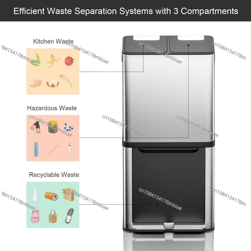 Upper and Lower Large Capacity Dry and Wet Separation Kitchen Waste Bin Stainless Steel Garbage Bin Trash Can