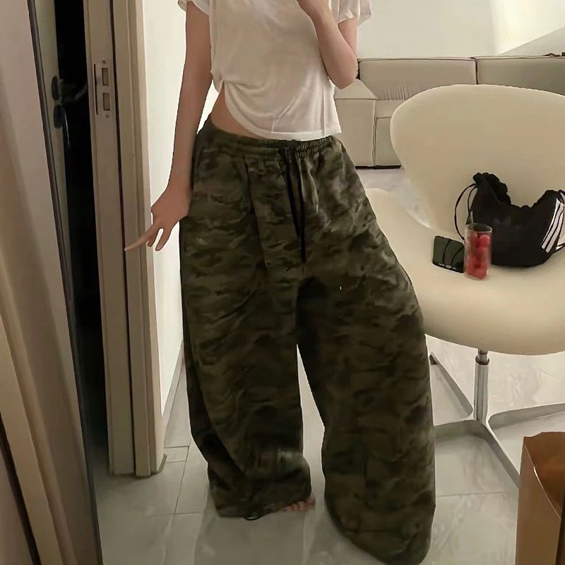 Y2K Vintage Camouflage Pants Women American Streetwear Baggy Sweatpants Summer Fashion Casual All Match Wide Leg Trousers New