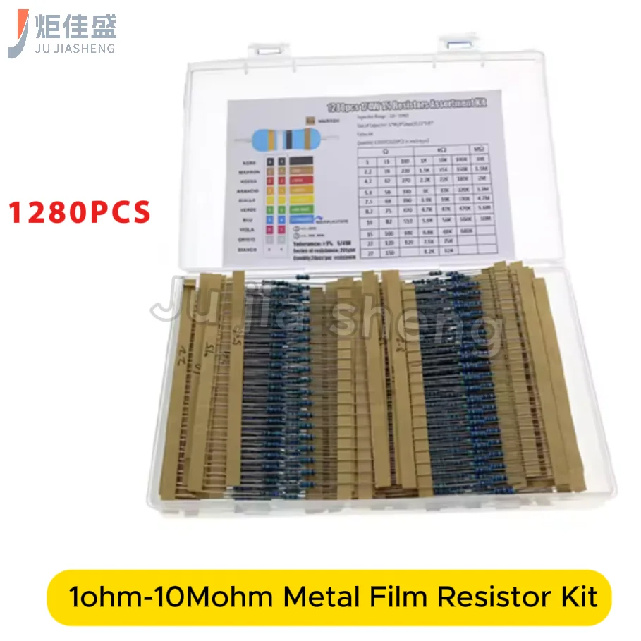 1280pcs 64value 1/4W 1% 1ohm-10m metal film resistor assortment kit box resistor samples pack