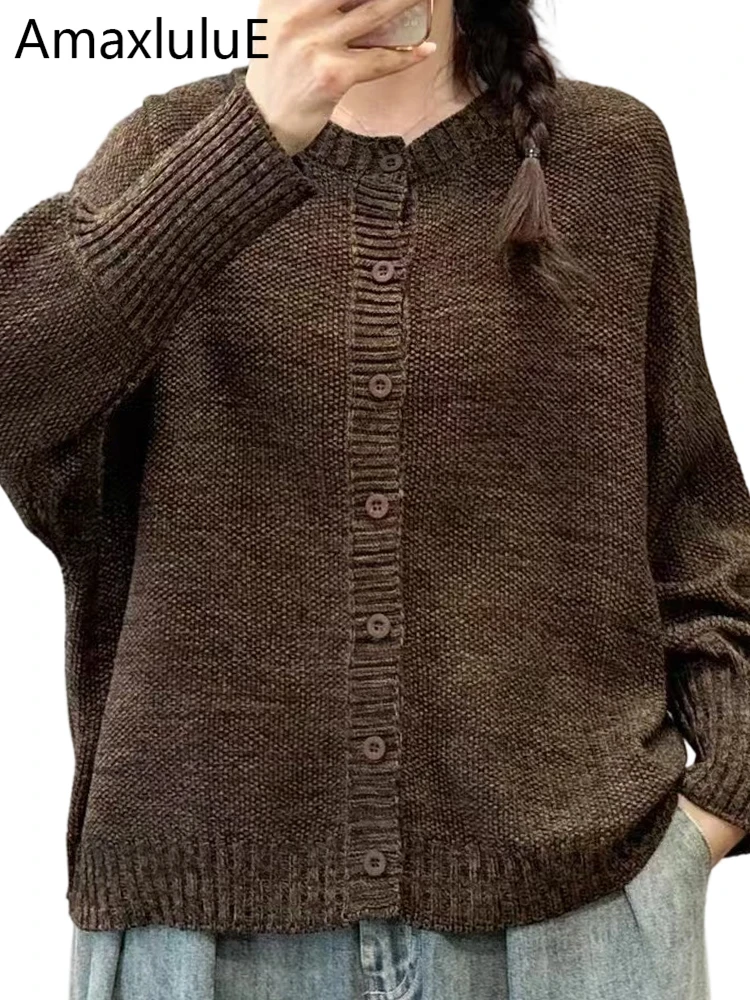 Amax LuluE-suéteres lisos de moda coreana para mujer, cárdigans holgados y cálidos de ocio clásicos, prendas de punto de algodón navideñas elegantes para mujer