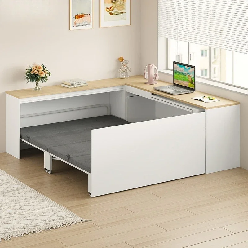 Cream wind invisible folding sheets double desk, home combination bed computer desk retractable bed