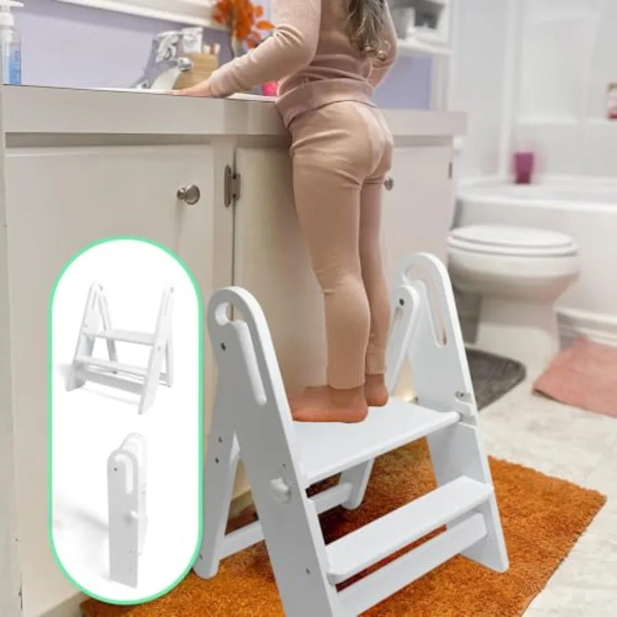 

Step Stool Foldable for Toddlers, Adjustable Step Stool for Bathroom Sink Toilet Potty Training Stool with Handles Child Kitche