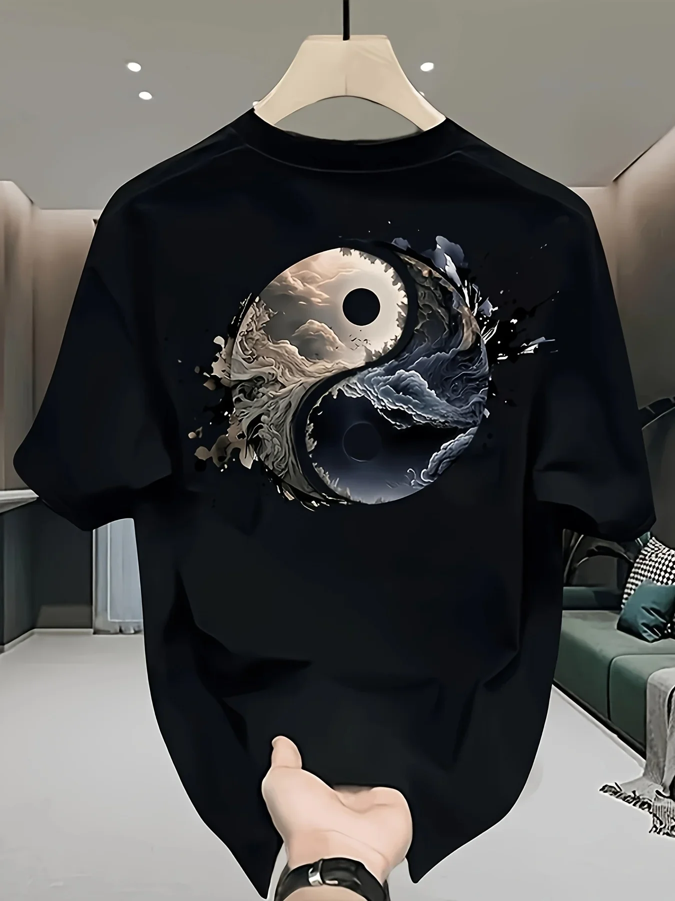 Yin Yang Tai Chi Men's T-shirt Abstract Zen Graphic Casual Cotton Short Sleeve Tops Summer Streetwear