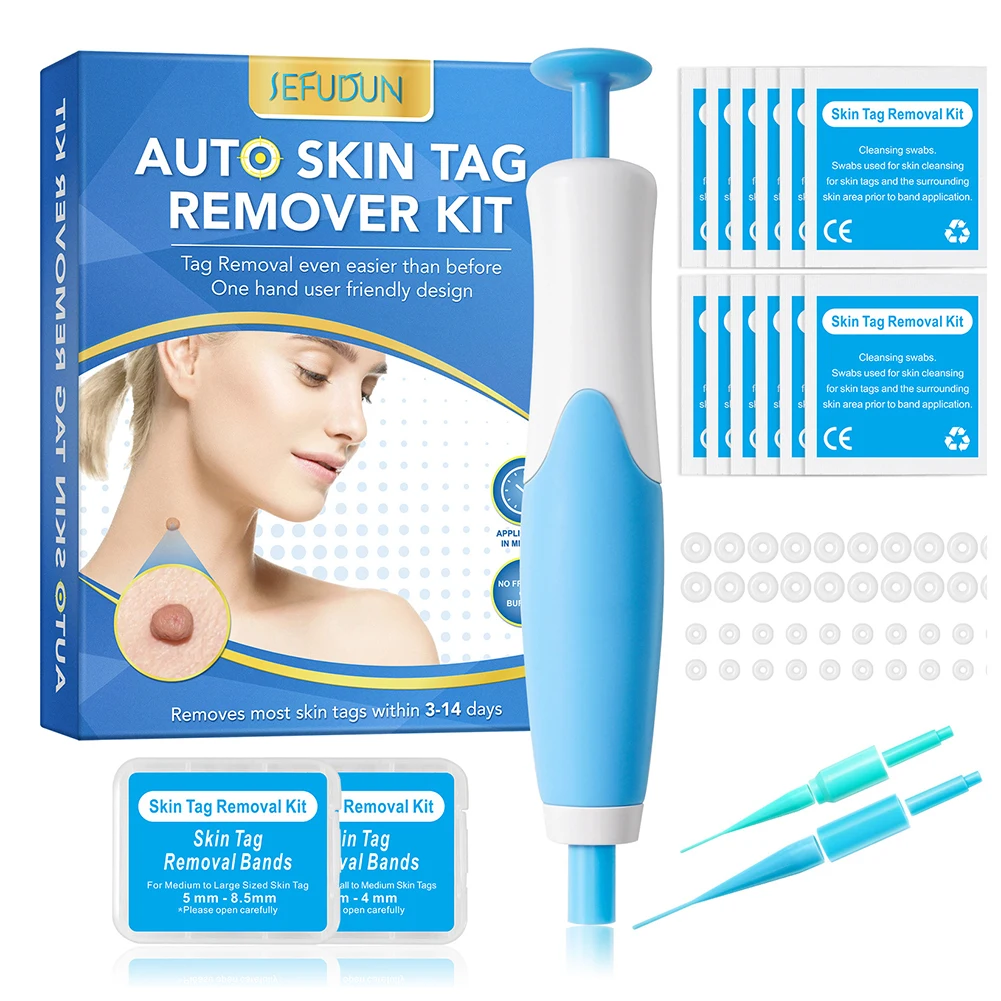 2-IN-1 Auto Skin Tag Removal Tool Kit Painless Skin Label Mole Acne Wart Remover Device with Cleaning Swab Facial Skin Care Tool