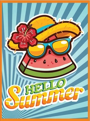 Metal plaque vintage retro style Hello Summer Fruits Classic tin door sign