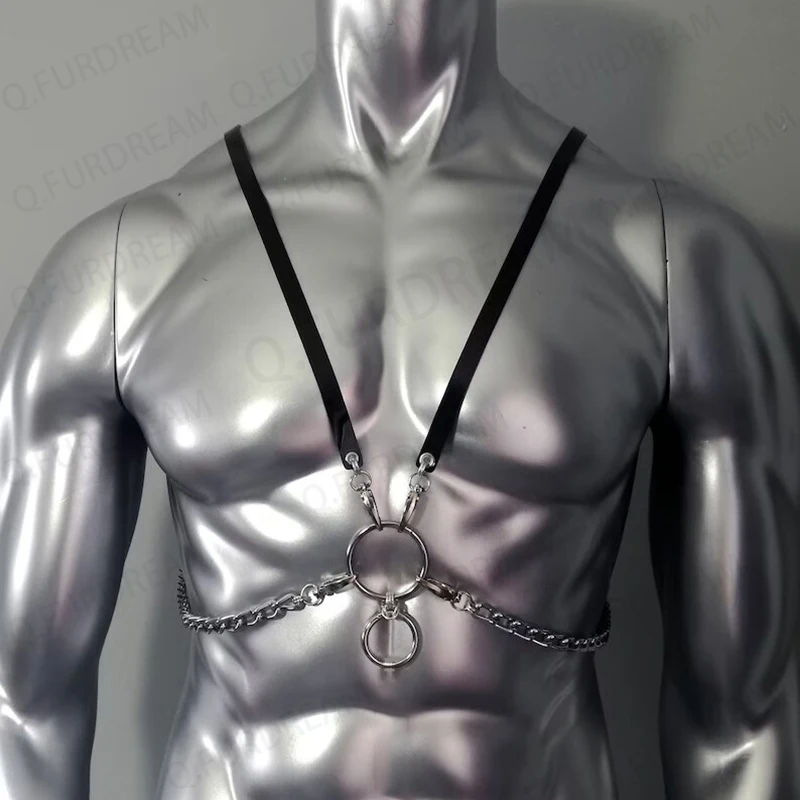 Chain Body Harness Stainless Steel Mens and Womens Metal O-Ring Unisex Body Harness Handmade Garter Festival Wear Rave Outfit