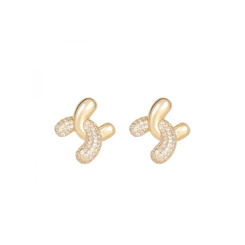 Fashionable Double C Irregular Cool Style Elegant and Simple Style with Zircon Commuting Earrings and Earrings for Men and Women