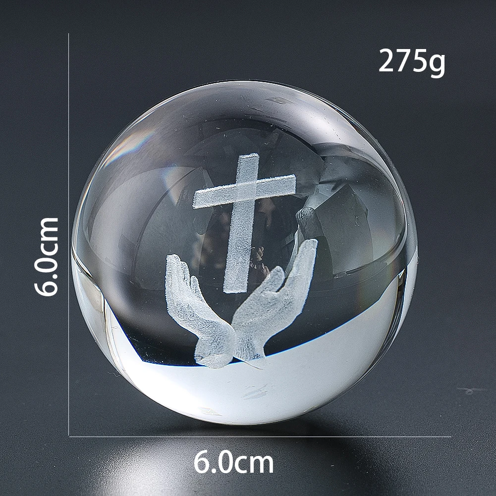 Christian Jesus Cross Crystal Ball Church Figurine 3D Laser Engrave Ball Religious Christian Gifts Glass Paperweight Home Decor