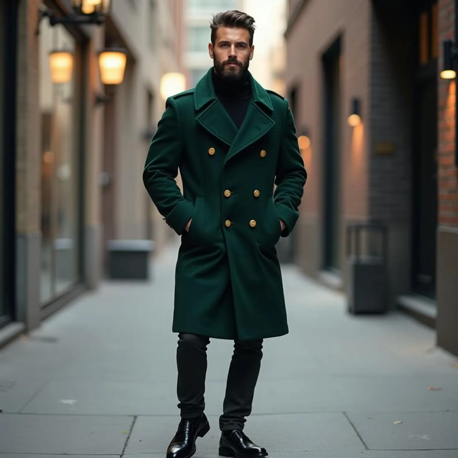

Wool Blend Coat Men Over Jacket Double Breasted Long Overcoat Plus Size Solid Color Green Warm Formal Business Tailored Wear