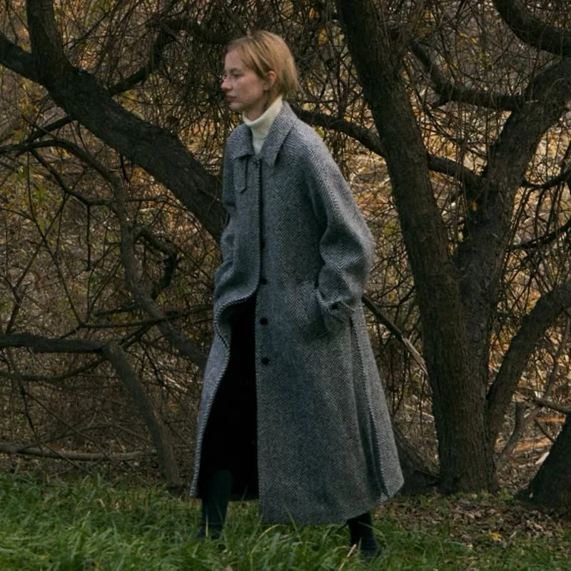 

Allingentle Women's Suit Long Blazer Woolen Jacket Elegant Big Coat for Cocktail Party Daily Outfits Customize