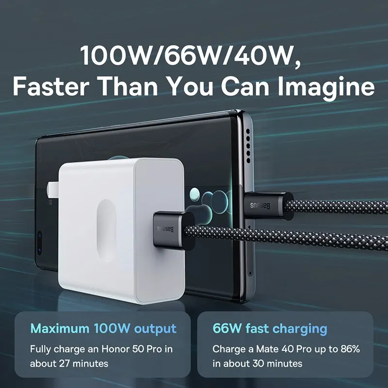 Baseus 100W USB A To USB C Cable USB-C PD Fast Charging Charger Wire Cord For Huawei Samsung Xiaomi Type-C USBC Cable