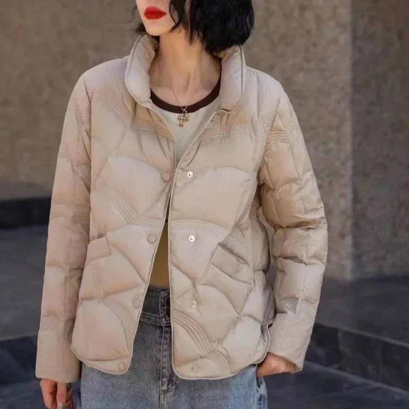 Female Coats Thick Padding Women\'s Jacket Patchwork Black Short Cropped Quilted Padded Duck Down Khaki Inter Special Youth Korea