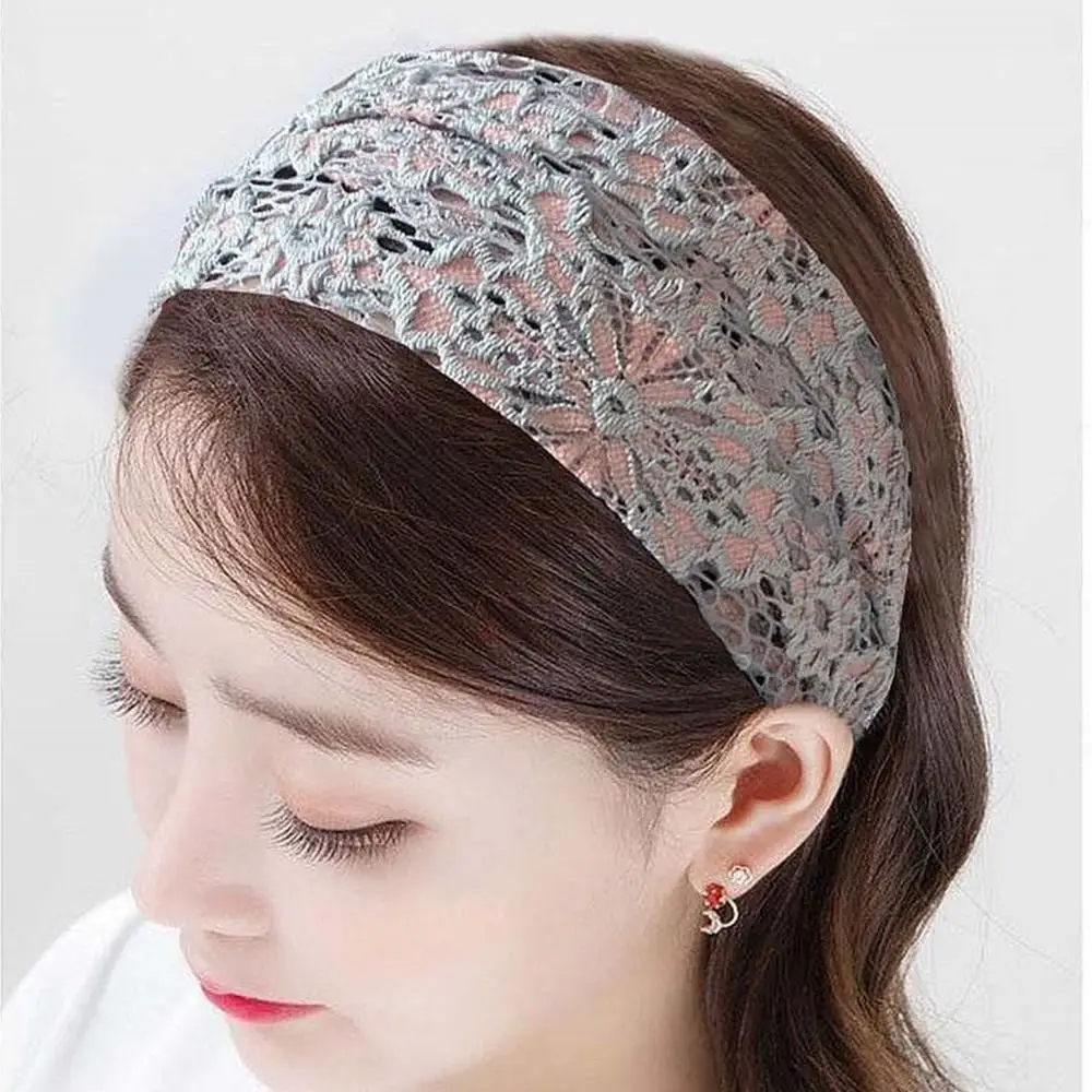 

Mesh Lace Embroidered Headband Flower Bandaba Turban Wide Brimmed Hair Band Hair Accessories Korean Style Elastic Hair Hoop