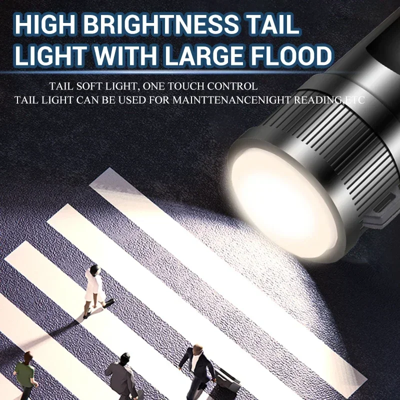 1-8PCS High Strong Power Led Flashlights Tactical Torch with Display Light USB Charging Camping Fishing Emergency Zoom Lantern