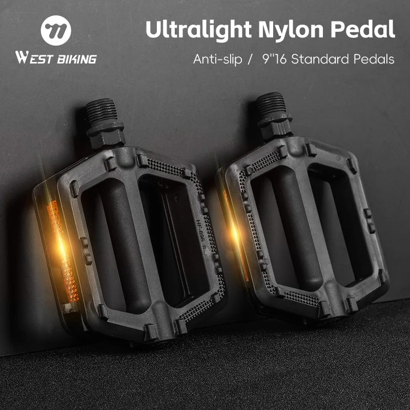 

WEST BIKING MTB Bicycle Pedals Anti-slip Platform Pedals for City Road Bike Cycling Accessories Ultralight Wide Nylon Reflector