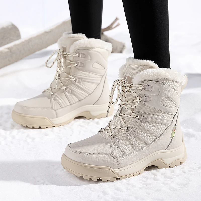 Women's High Boots High Quality Warm and Casual Sports Comfortable Outdoor Lace Up Thick Soled Wear-resistant Work Snow Boots