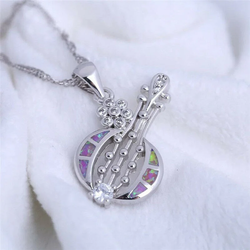 Purple Opal-Style Pendant Necklace Zinc Alloy Sweet Romantic Period Tracking Necklace