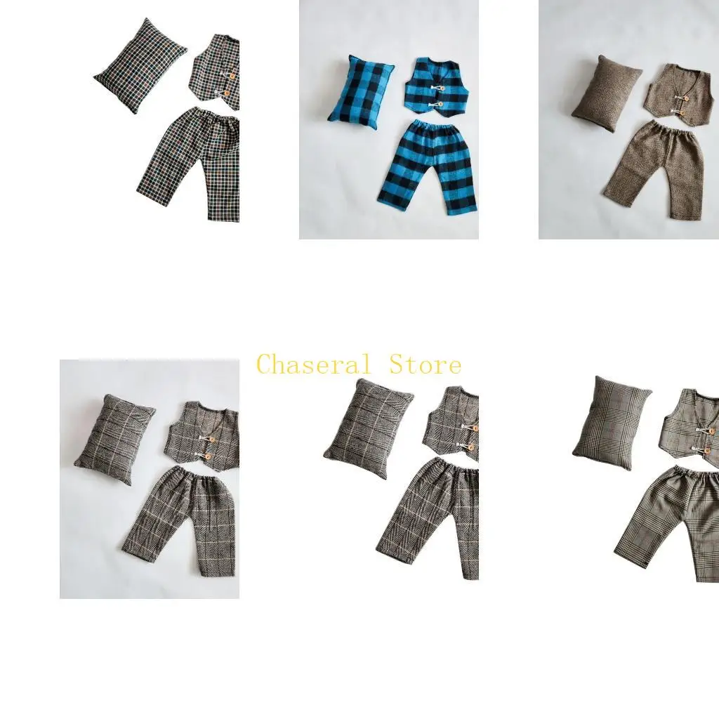 E7CE Newborn Baby Photography Props Long Pants with Waistcoat Pillow Costume