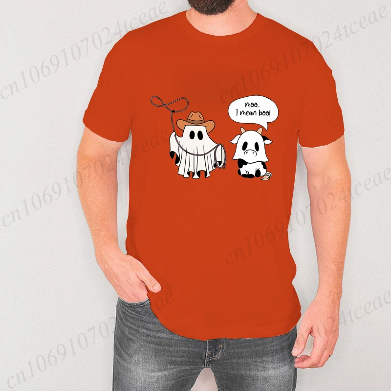 

Print Funny Moo I Mean Boo Cow Ghost Graphic T Shirt for Men Women Halloween T-Shirts Summer Casual Fashion Loose Kids Tees Tops