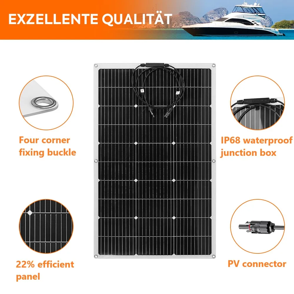 Flexible Solar Panel 100W 12V System 18V Photovoltaic Panels 30A Controller Solar Cells Car Charge Solar Battery Camping RV Home