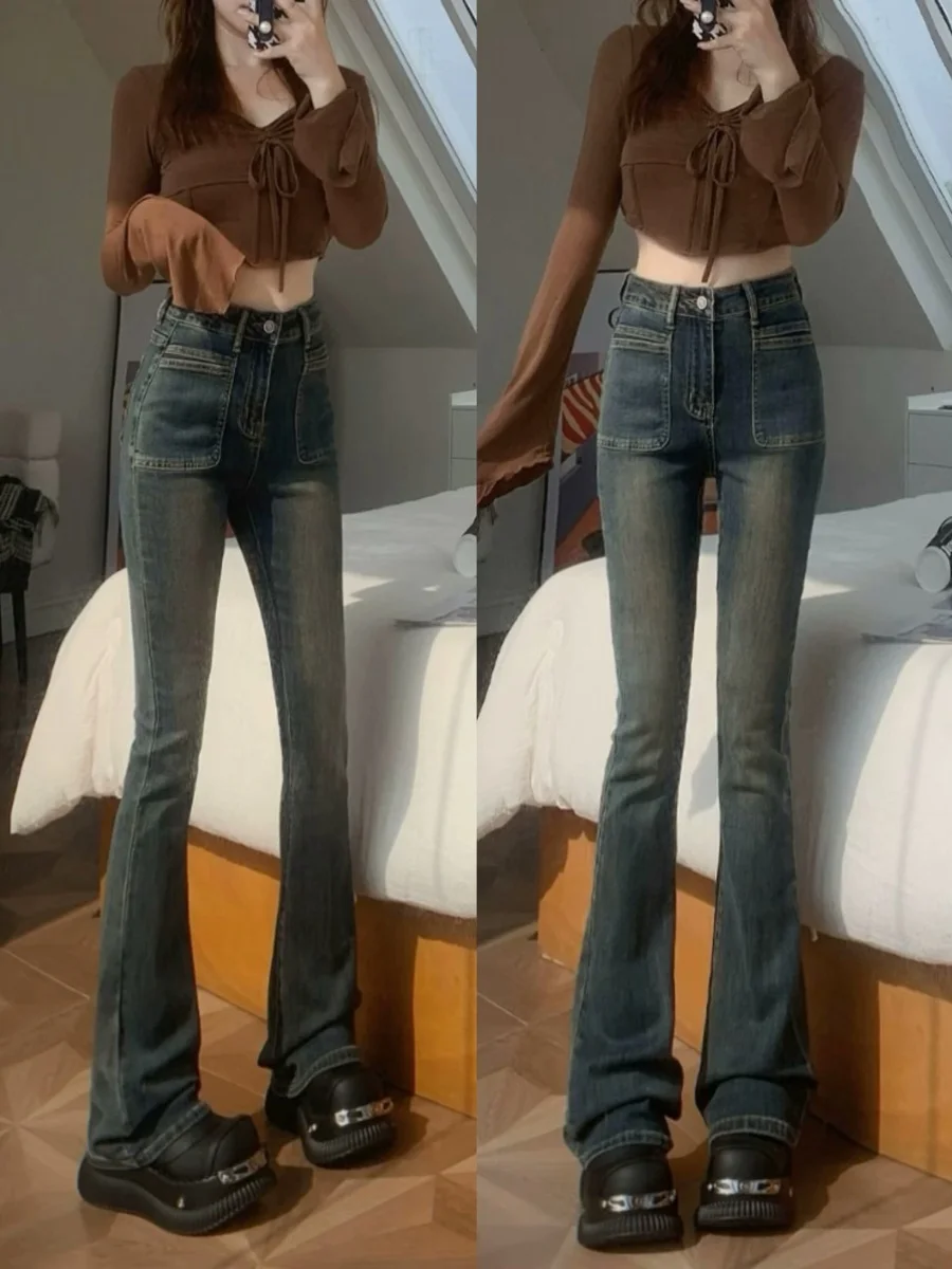 Jean cloche Bot rétro américain pour femmes, pantalon Long amincissant, taille haute, en coton extensible, résistant à l'usure, Micro évasé