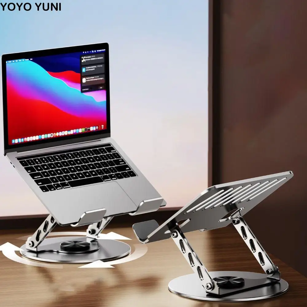 

Adjustable Height 360° Rotatable Tablet Stand Carbon Steel Ventilated Base Foldable Laptop Holder Silver Anti-slip
