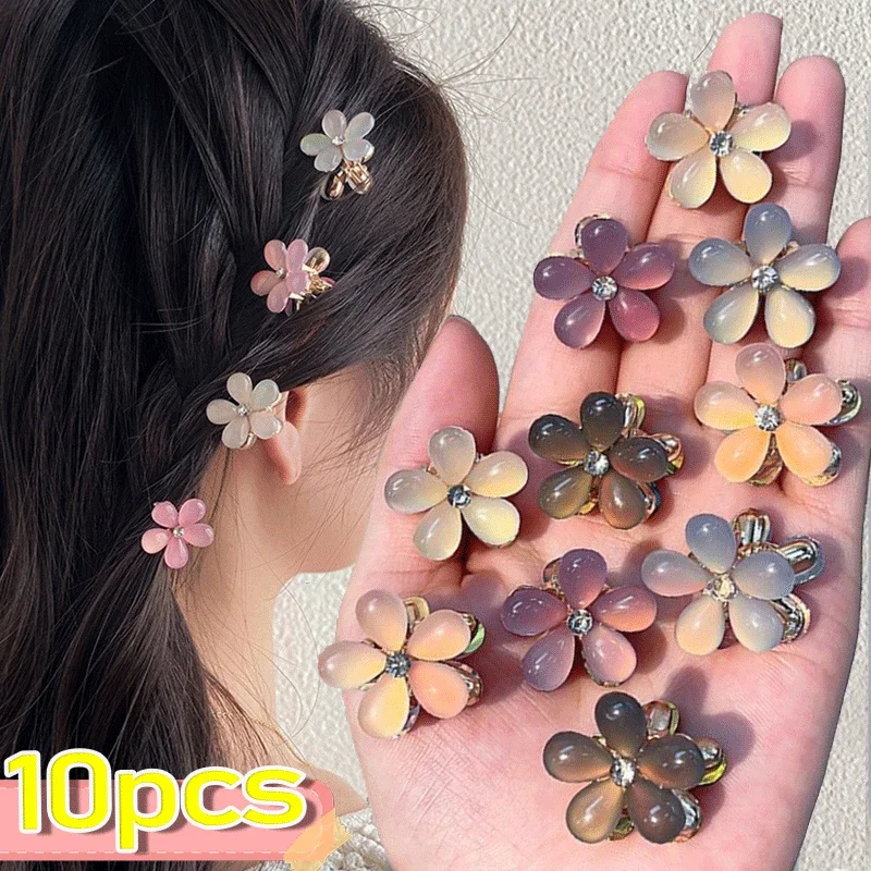 1-10PCS Colorful Opal Hairpins Kids Cute Girls Mini Flower Hairclip Claws Small Crystal Headdress Korean Sweet Hair Barrettes