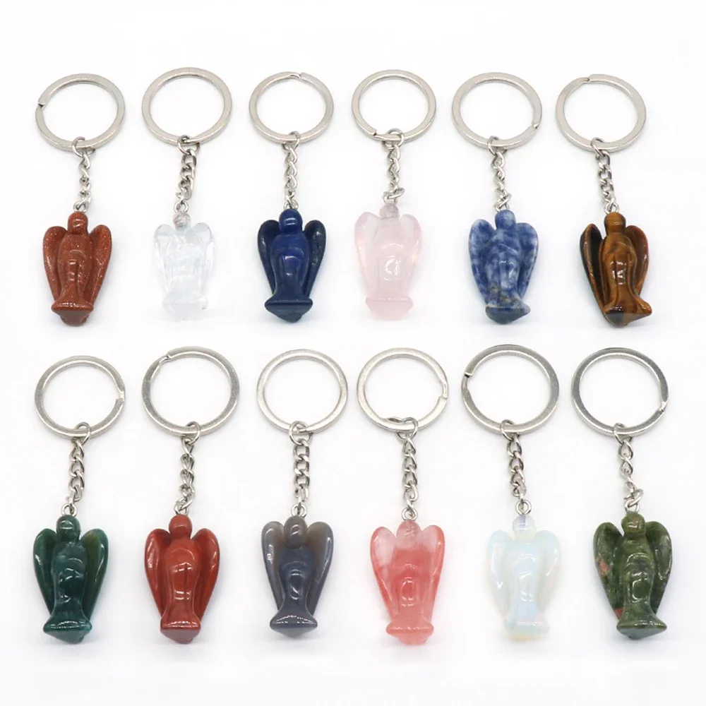 5PCS Angel Shape Accessories Natural Stone Cute Door Car Keychains for Girls Couple DIY Motorcycle Key Chain Ring Holder