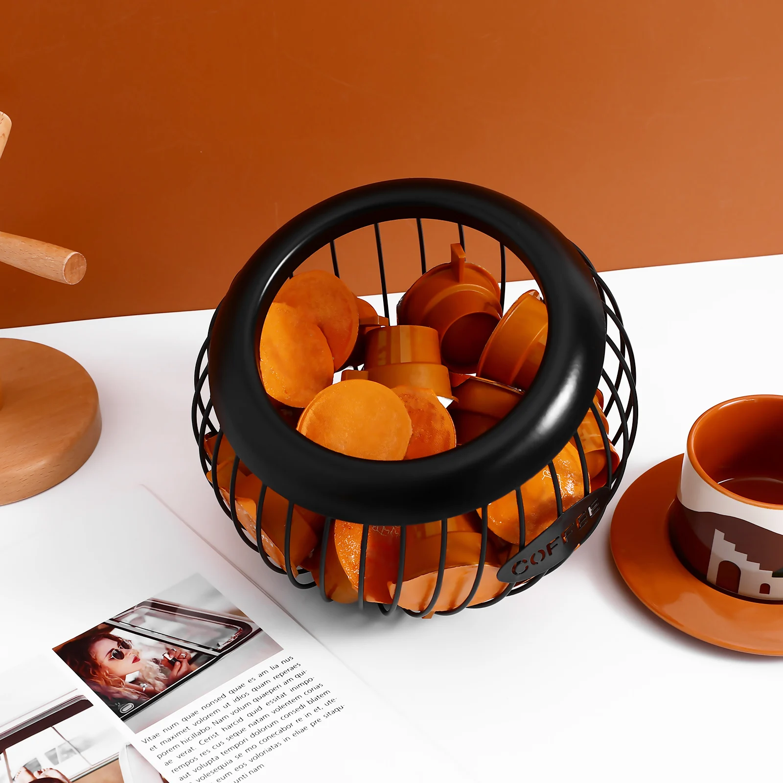 

Coffee Holder Fruit Storage Rack Kitchen Organizer Iron Basket Espresso Capsules Stand Tea Bag Container Desktop