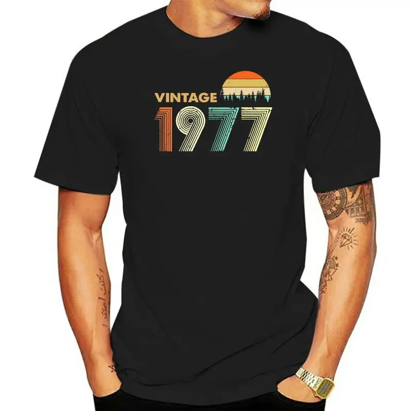 Kaus pria Vintage 1977, hitam katun S 4Xl