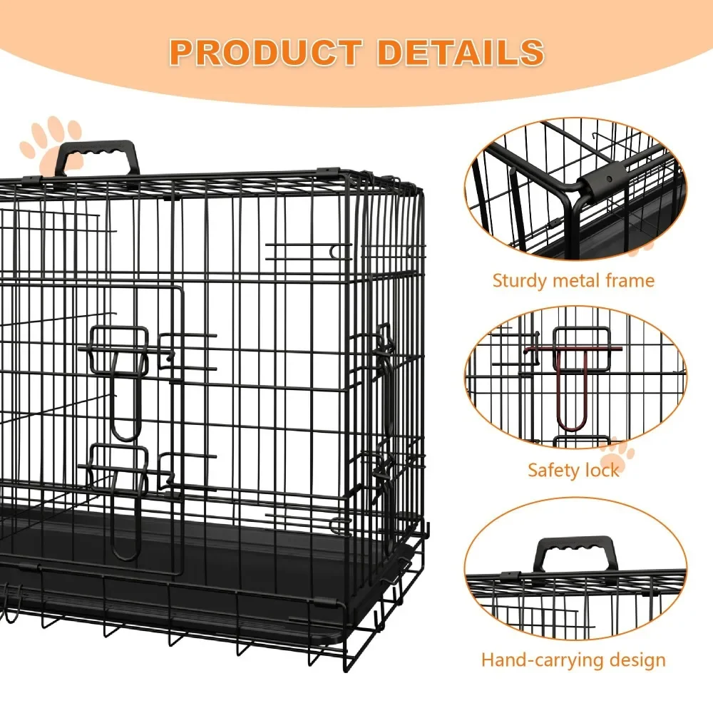 Dog Crate, 42 Inch Large Dog Cage with Divider and Plastic Leak-Proof Pan Tray, Outdoor, and Travel, Made in Vietnam